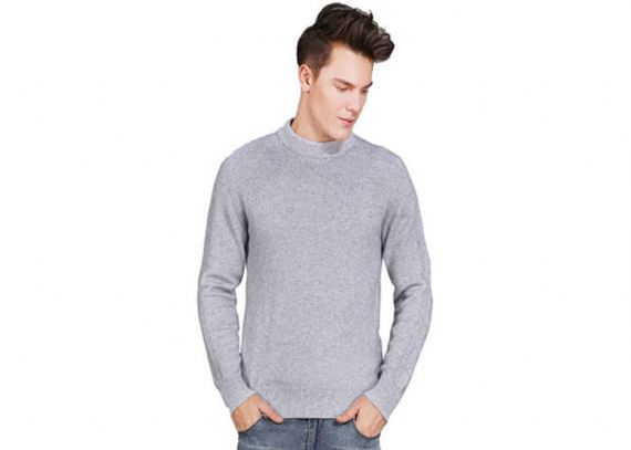 Jersey de cachemir puro para hombre grueso y suave con cuello en O, manga larga que hace punto, calibre 7