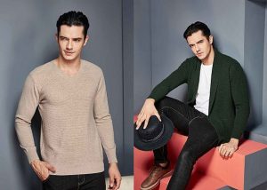 British Style Made To Measure Sweaters , Cashmere Cardigan Sweater With Rib Hem