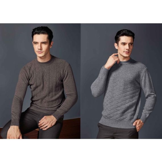 Cuello redondo Tejido de cable Hecho a medida Suéteres Prendas de punto de cachemira S ~ 4XL para hombres