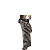 Wool Cotton Women Striped Maternity Knit Sweater Dresses With O Neck Collar