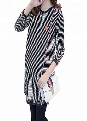Striped Pattern Maternity Knit Sweater Loose Fit Type Polyester / Cotton Material