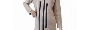 Navy Beige Round Neck Long Maternity Knit Sweater Vertical Stripes Pregnant Dress