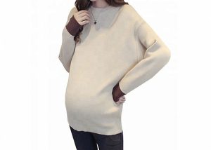 Long Sleeve Maternity Knit Sweater Round Neck Natural Color Style Anti UV