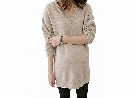 V Neck Clothes For Pregnant Women , Long Maternity Sweaters Solid Pattern