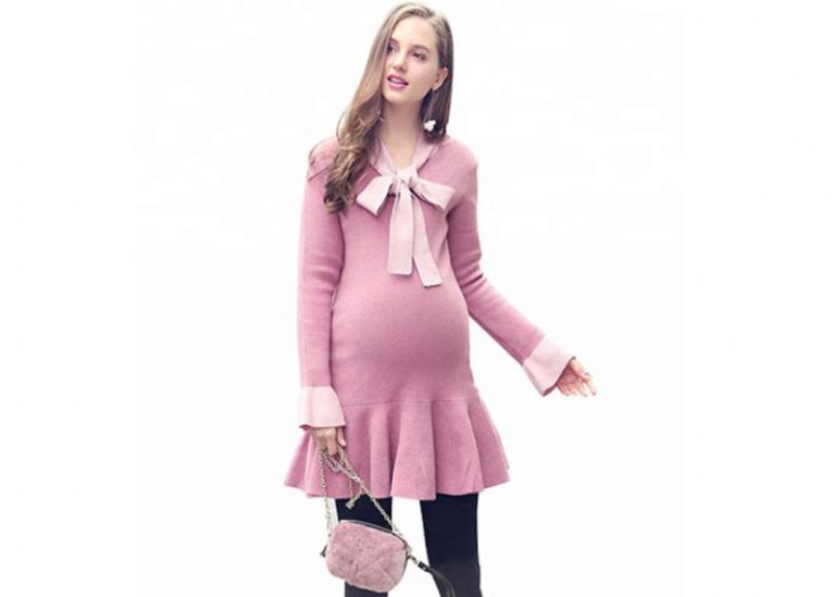 Korean Style Womens Maternity Clothes, Pregnancy Sweaters Ruffles Decoration