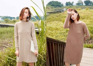 Warm Style Tailored Elegant Rib Custom Sweaters Bespoke Long Cashmere Dress