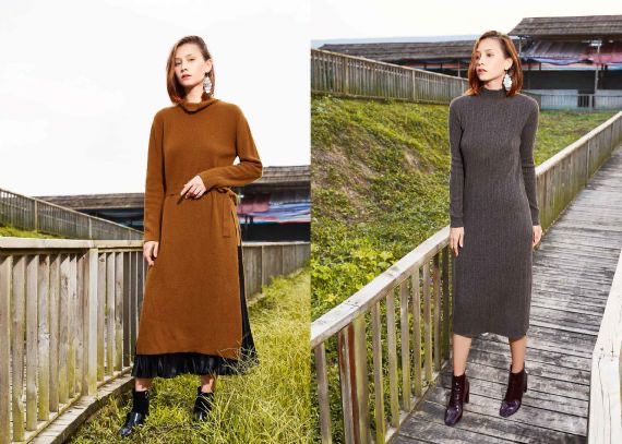 Suéteres personalizados de costilla elegante a medida de estilo cálido Vestido largo de cachemira a medida