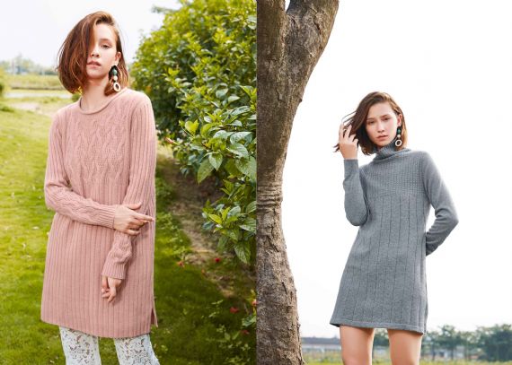 Suéteres personalizados de costilla elegante a medida de estilo cálido Vestido largo de cachemira a medida