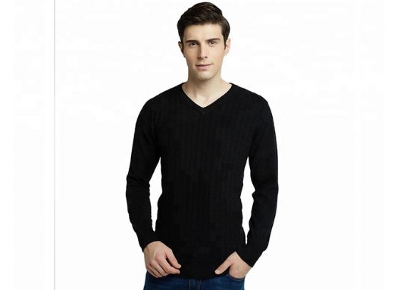 Casual S – Suéter de punto de cable con cuello en V negro de talla 2XL para hombre para la primavera