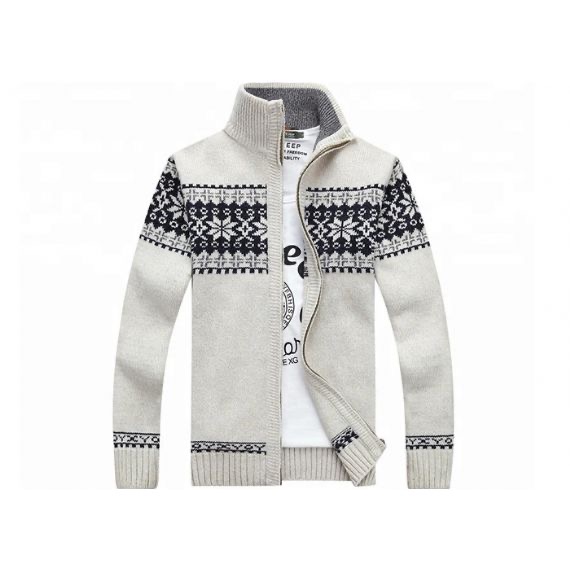Cremallera de manga larga con cuello alto de otoño y suéter para hombre de punto Jacquard Cardigan