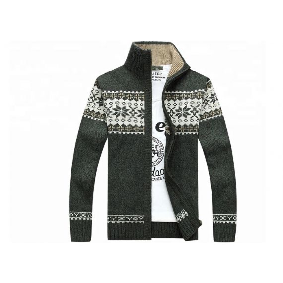 Cremallera de manga larga con cuello alto de otoño y suéter para hombre de punto Jacquard Cardigan