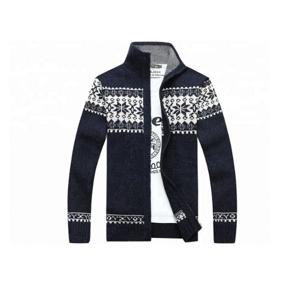 Cremallera de manga larga con cuello alto de otoño y suéter para hombre de punto Jacquard Cardigan