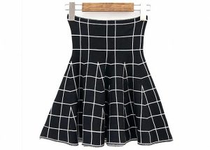 High Waist Grid Pattern Girls Skater Skirt / Fashionable Plaid Mini Skirt