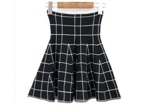 High Waist Grid Pattern Girls Skater Skirt / Fashionable Plaid Mini Skirt
