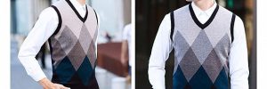 Plaid Jacquard Pattern Men Knit Sleeveless Sweater