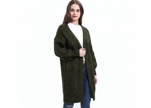 Cotton Longer Cardigan Womens Knit Sweater Jacquad Pattern Customized Size