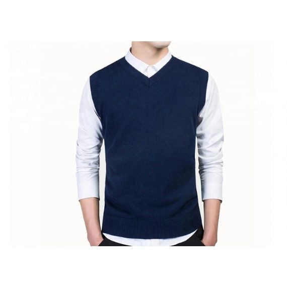 Jersey de punto de oficina con cuello en V, patrón de algodón, sin mangas, negro, para hombre, chaleco suéter