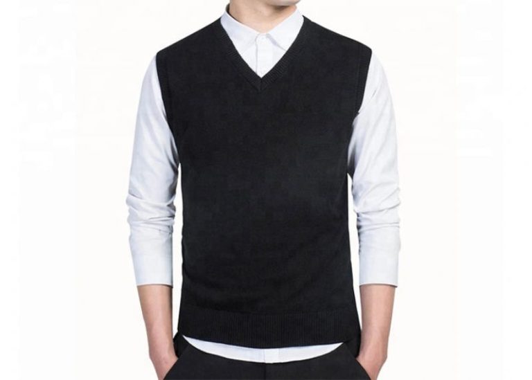 V Neck Office Knitted Jersey Pattern Cotton Mens Black Sleeveless Sweater Vest