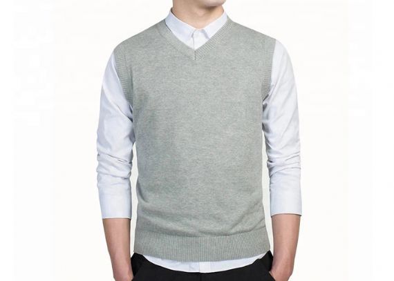 Jersey de punto de oficina con cuello en V, patrón de algodón, sin mangas, negro, para hombre, chaleco suéter