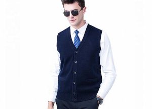 Button Soft Acrylic Business Black Mens Knit Cardigan Sweater Vest For Men