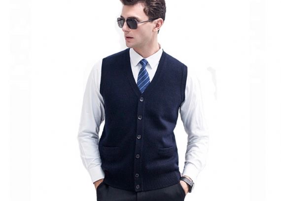 Chaleco de punto de punto para hombre negro de negocios de acrílico suave con botones para hombres