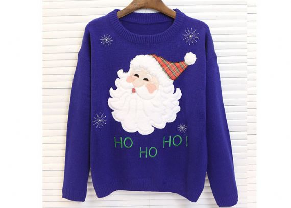 Patrón bordado suéter de acrílico Lady Ugly Christmas de cuello redondo para mujer