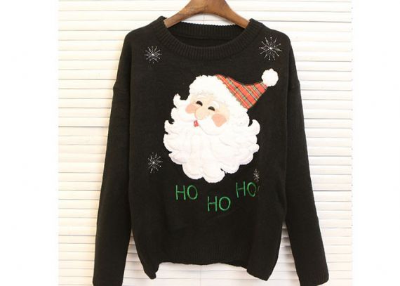 Patrón bordado suéter de acrílico Lady Ugly Christmas de cuello redondo para mujer