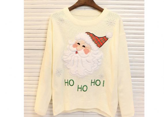 Patrón bordado suéter de acrílico Lady Ugly Christmas de cuello redondo para mujer