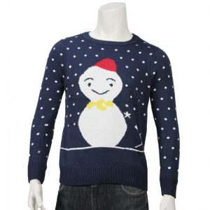 Custom 12gg Acrylic Jacquard Knitted Mens Snowman Christmas Sweater