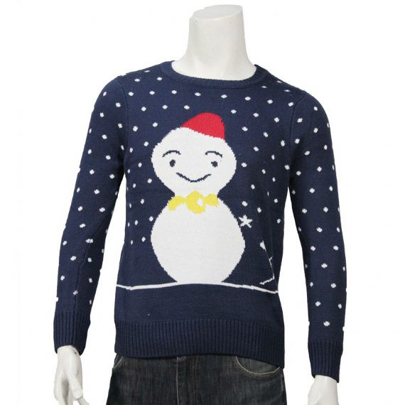 Custom 12gg Acrylic Jacquard Knitted Mens Snowman Christmas Sweater