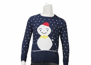 Custom 12gg Acrylic Jacquard Knitted Mens Snowman Christmas Sweater