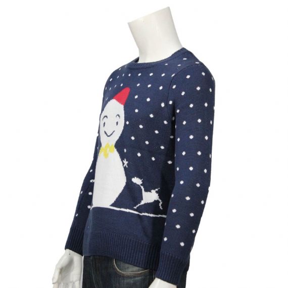Custom 12gg Acrylic Jacquard Knitted Mens Snowman Christmas Sweater