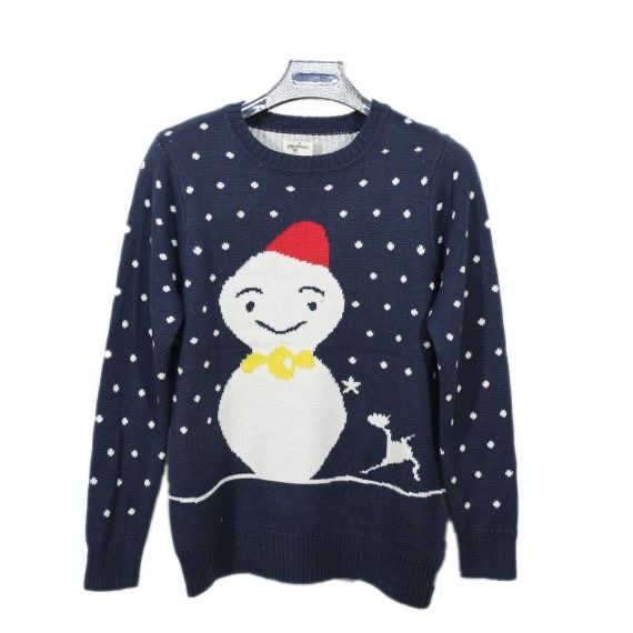 Custom 12gg Acrylic Jacquard Knitted Mens Snowman Christmas Sweater