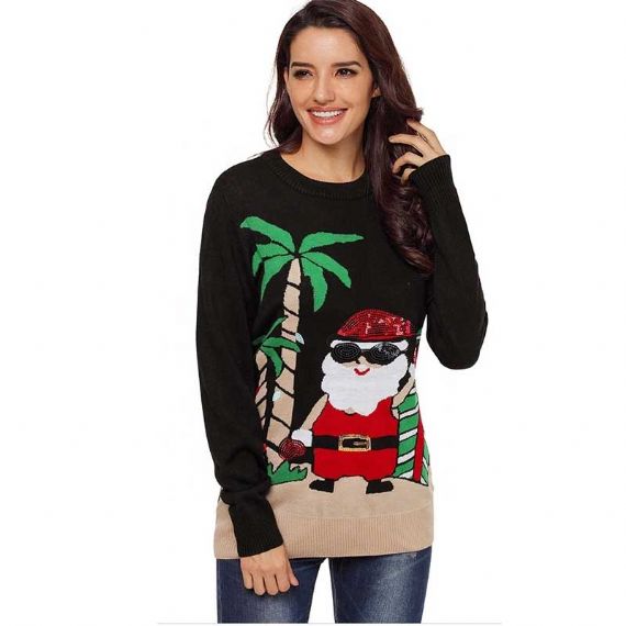 Round Neck Acrylic 10 Sizes Ladies Ugly Christmas Sweater Red Blue Jacquard