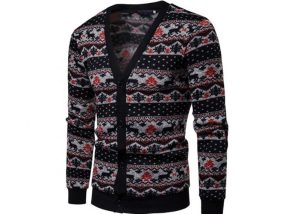 Cotton Acrylic Allover Print Ugly Christmas Sweater V Neck Button Cardigan Christmas Jumpers