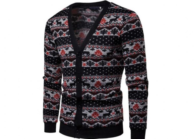 Cotton Acrylic Allover Print Ugly Christmas Sweater V Neck Button Cardigan Christmas Jumpers