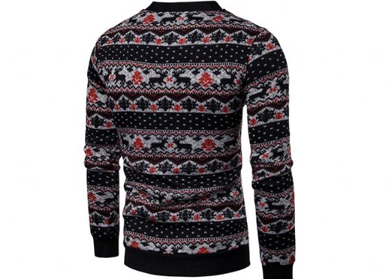 Algodón Acrílico Estampado completo Suéter navideño feo Cuello en V Botón Cárdigan Suéteres navideños