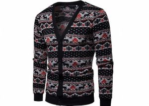 Cotton Acrylic Allover Print Ugly Christmas Sweater V Neck Button Cardigan Christmas Jumpers