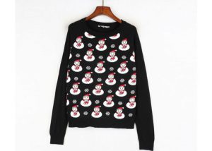Black Color Xmas Girls Ugly Christmas Sweater Custom Made Santa Claus Pattern