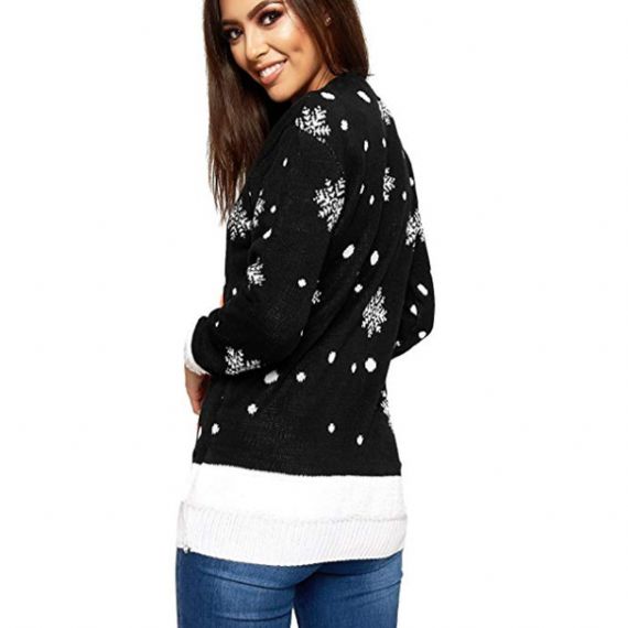 Suéter de Navidad de acrílico Jacquard para mujer, rojo y negro, tejido por computadora
