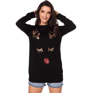 Black Womens Sequin Christmas Jumper