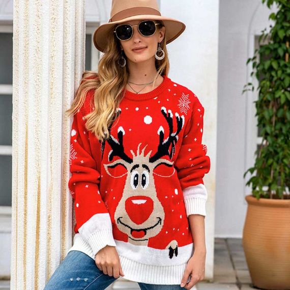 Suéter feminino de Natal 100% acrílico marinho