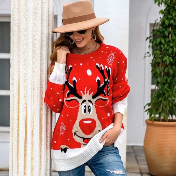 Suéter de Navidad 100% acrílico azul marino para mujer