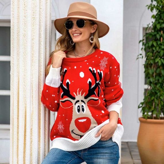 Suéter de Navidad 100% acrílico azul marino para mujer