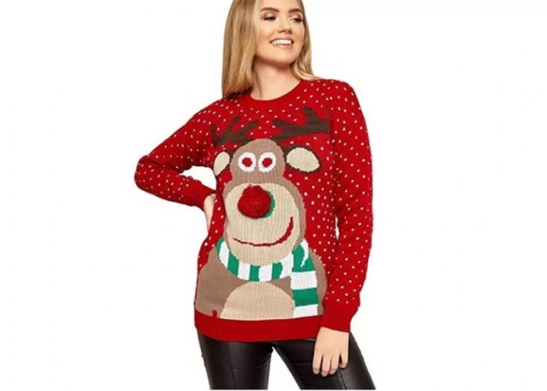 Suéter Feminino de Tricô Gola Redonda Feia de Natal Suéter Bonito Padrão de Veado