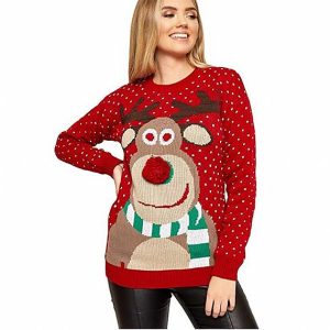 Round Collar Knitting Women Ugly Christmas Sweater Pullover Cute Deer Pattern