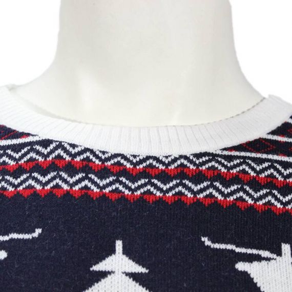 Jersey navideño de pino reno 100% algodón para hombre en azul marino y blanco