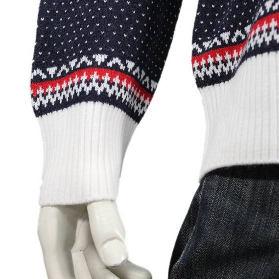 Jersey navideño de pino reno 100% algodón para hombre en azul marino y blanco