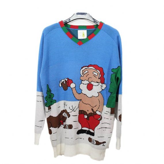 Suéteres navideños feos de Santa borracho y reno de punto jacquard