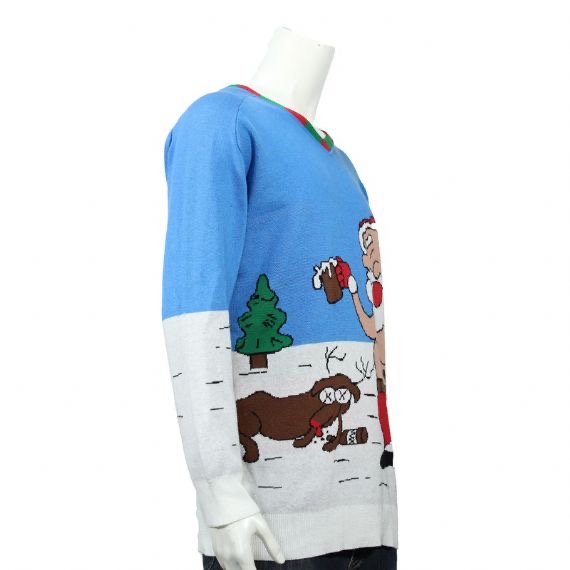 Suéteres navideños feos de Santa borracho y reno de punto jacquard